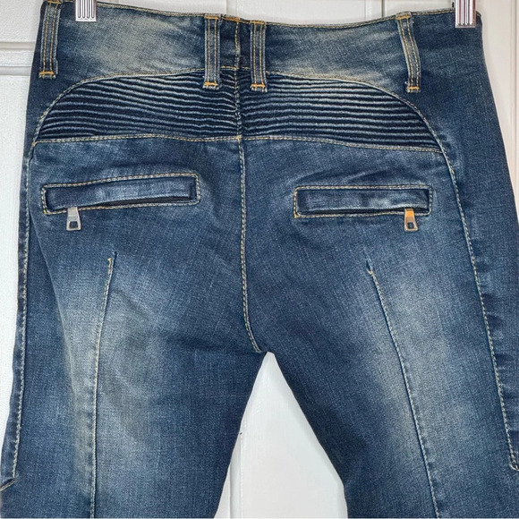 Pierre Balmain panelled distressed jeans motto biker Made in Italy size 27 - Picture 3 of 16